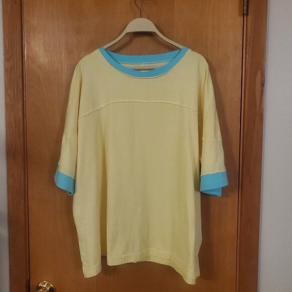 Amazon Trendy Casual Twofer T-shirt Top Womens XL Yellow/Green - Picture 3 of 6